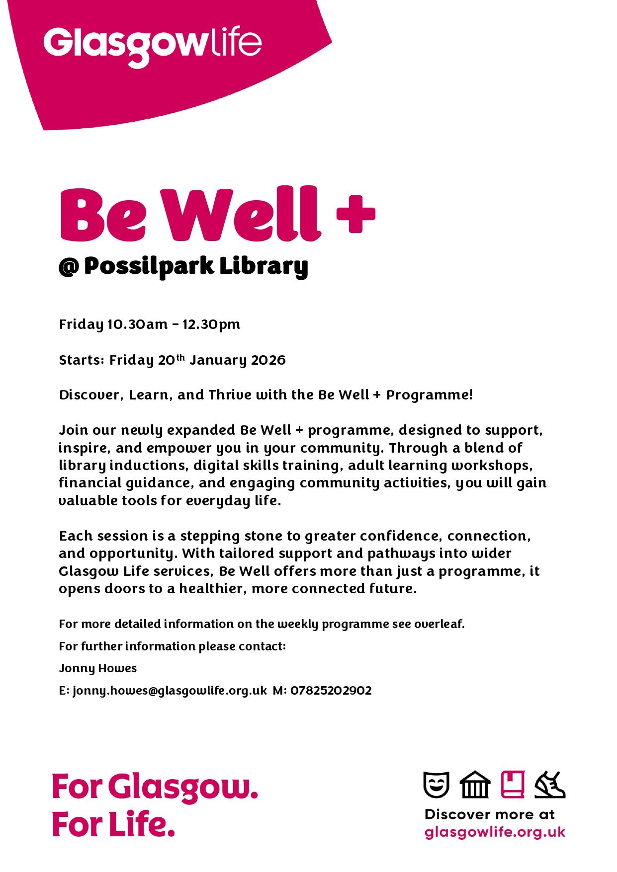 Be Well Possilpark Library Dates