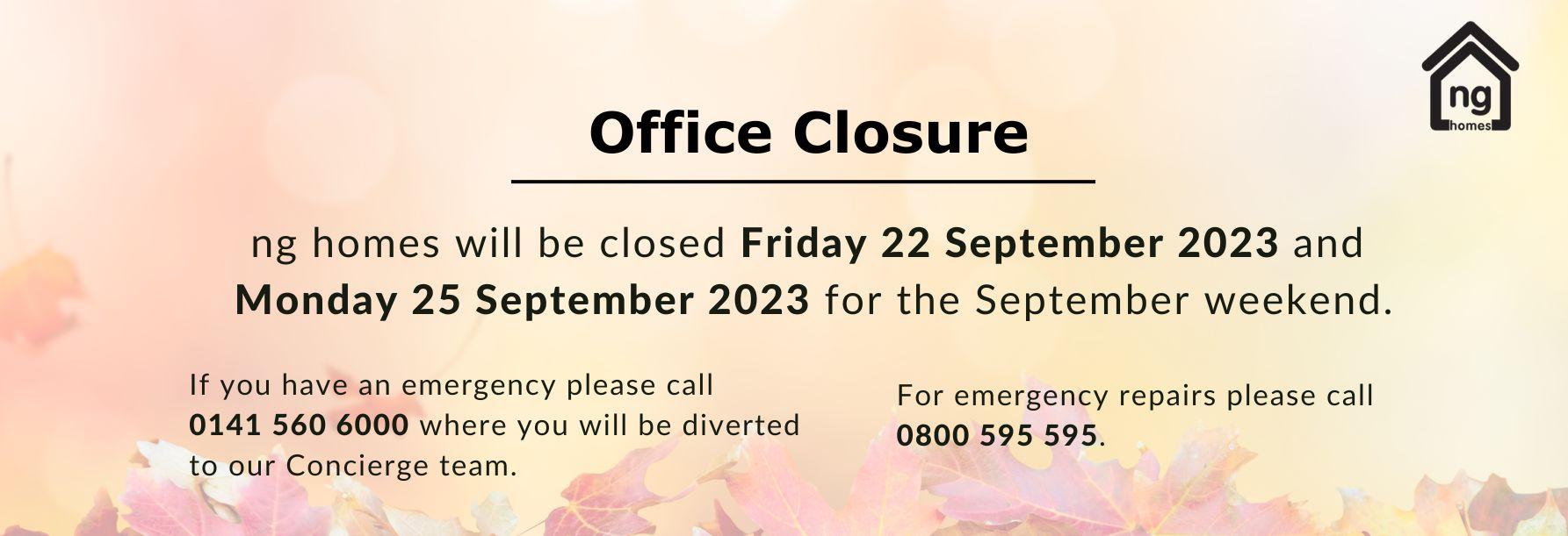 Graphic with advise on upcoming September office closure